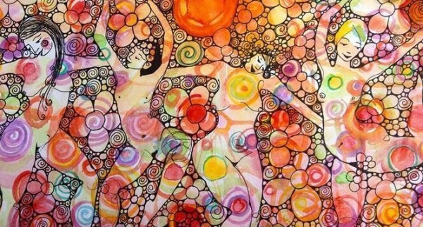 Kvinder ligger nøgne med blomster i søsterskab