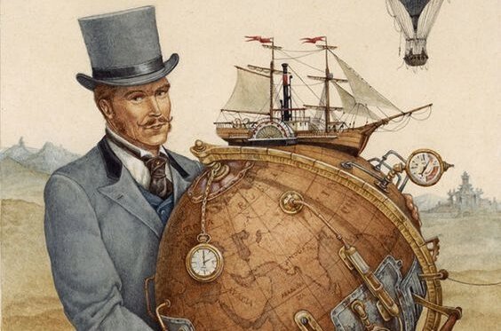 Mand står med globus med ur