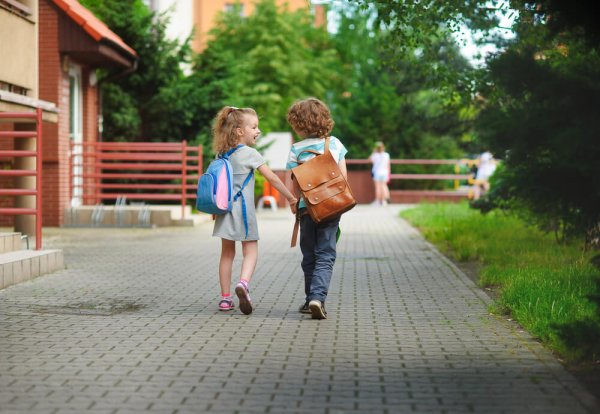 To børn går på vej i skole