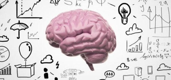 Hjerne med tegninger omkring illustrerer hukommelse