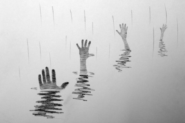 Druknende mennesker tager hænderne op og beder om behandling af depression