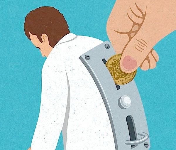 Mand som pengeautomat symboliserer kynisme