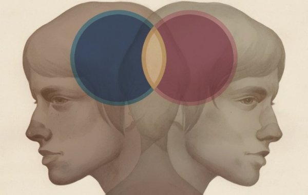 Sind vises som blå og røde cirkler