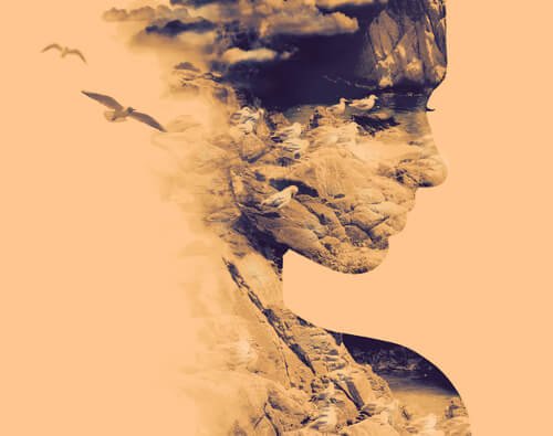 Kvindes silhuet af sten