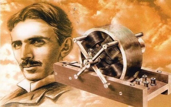Nikola Tesla foran spole