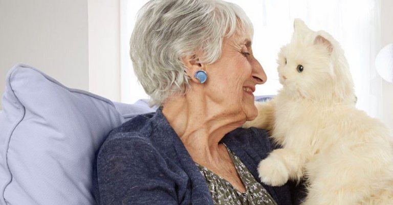 Ældre kvinde nyder katteterapi
