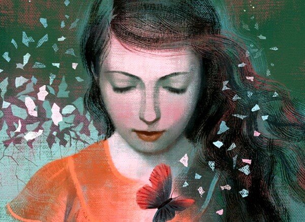 Kvinde med rød blomst har et koldt hjerte