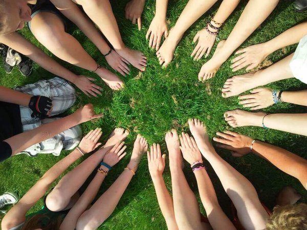 En gruppe mennesker i græs symboliserer social identitet