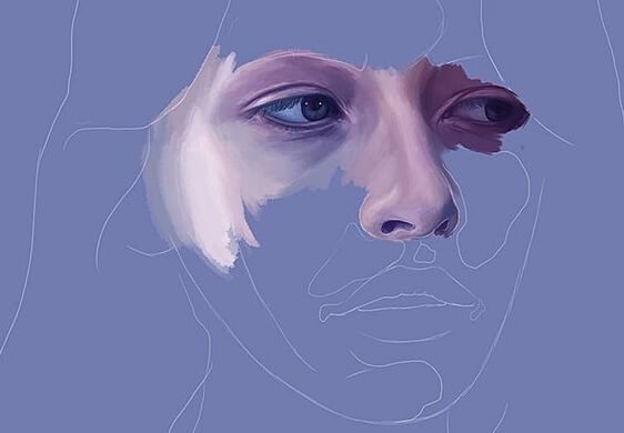 Kvinde skjuler ansigt, pånær øjne