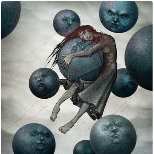 Pige svæver på hoveder