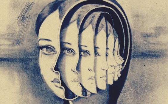 Silhuet af kvinde med mange ansigter