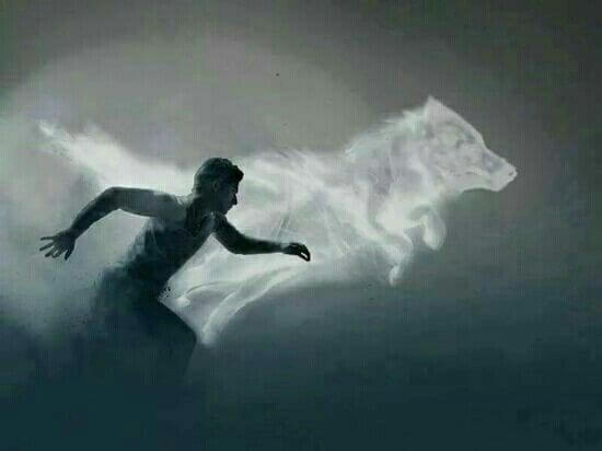 Mand løber med ulv som symbol på at fortsætte i svære tider