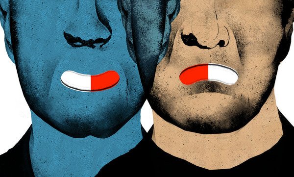 Mænd med antidepressiv medicin i munden