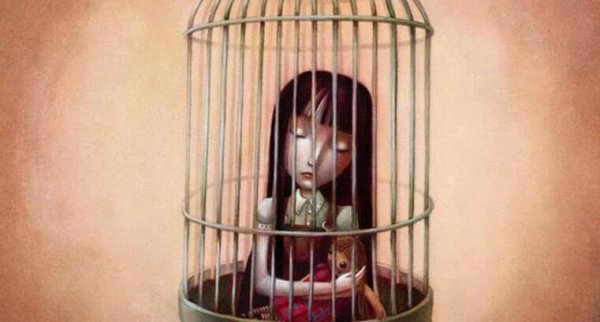 Pige i bur symboliserer selvopofrelse