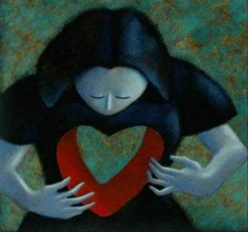 Kvindes hjerte illustrerer indre tomhed