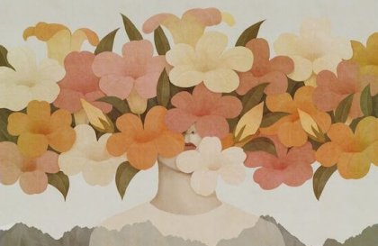 Kvinde, der gemmer sit hoved bag blomster, lider under ensomhed