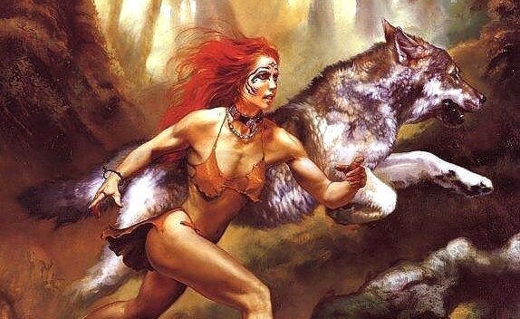 Kvinde løber med ulve