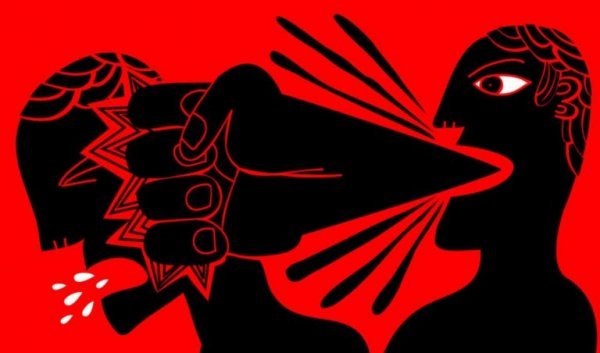 Person råber af anden person som eksempel på typer vold