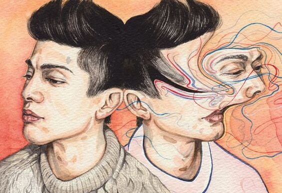 To mænd, hvor dens ene hoved er abstrakt