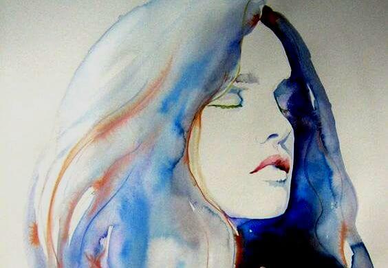 Maleri af kvinde med vandfarver