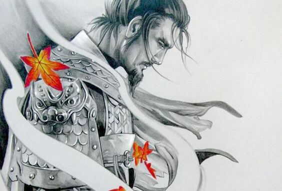 Kriger i sort hvid med orange blade