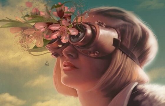 Kvinde med briller med blomster foran