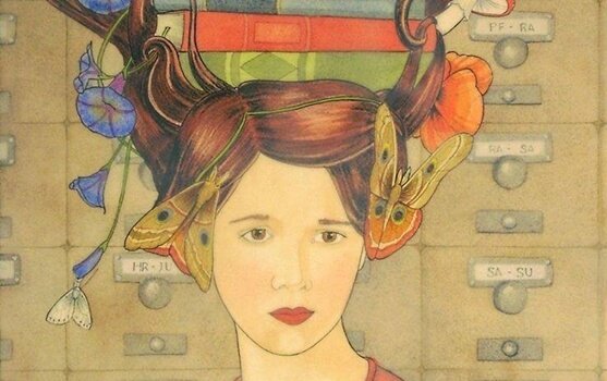 Illustration af følelsesmæssig ræsonnement i form af kvinde med bøger på hoved