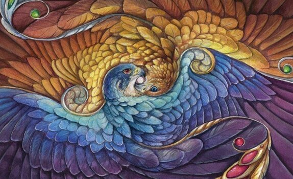 fugl med farvede fjer