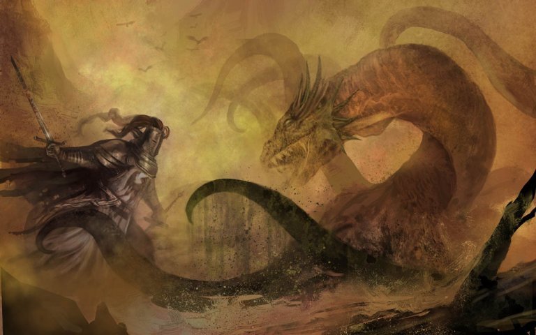 Den nøgne ridder bekæmper drage