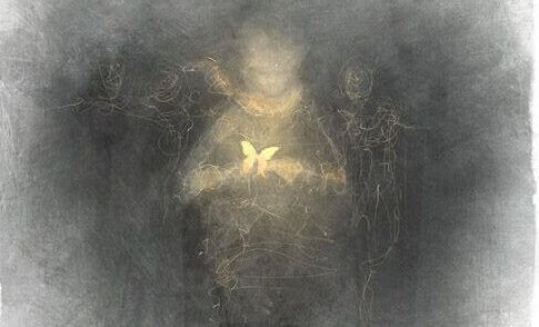 kul tegning af kvinde der holder en sommerfugl. Selvhjælps vaner