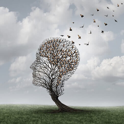 fugle flyver fra hoved træ. gestalt-terapi
