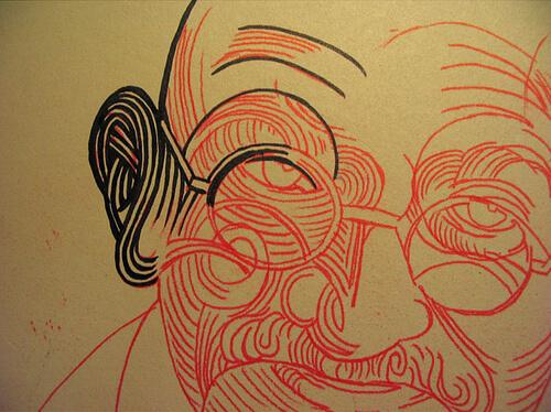 Tegning af Gandhi's ansigt
