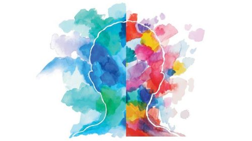 Omrids af et hoved med meget farverige farver