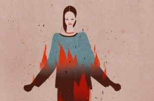 Vred person med ild i trøjen symboliserer irritable mennesker
