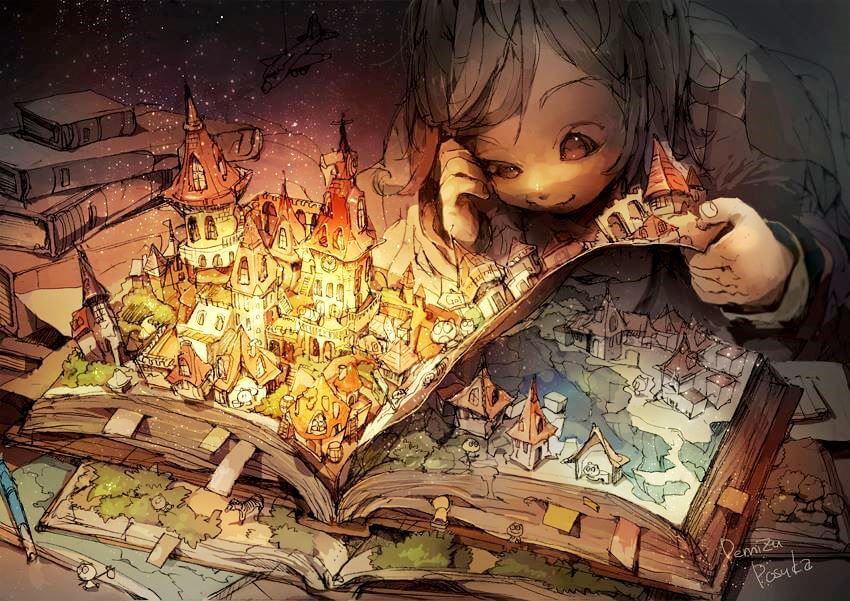 Barn åbner livlig bog som illustration af narrativ terapi