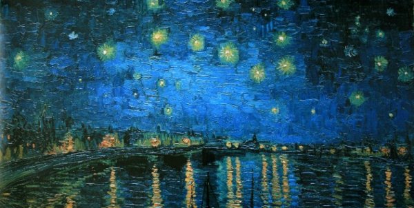 Maleri af sø og nattehimmel