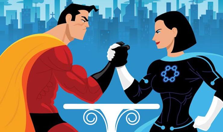 Superhelt og superheltinde lægger arm