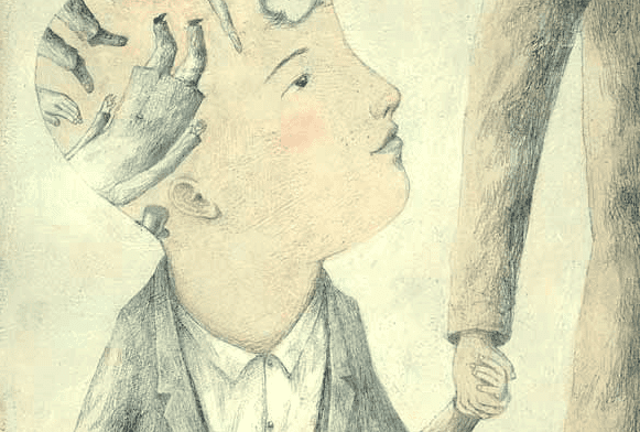 Barn tager fat i voksens hånd