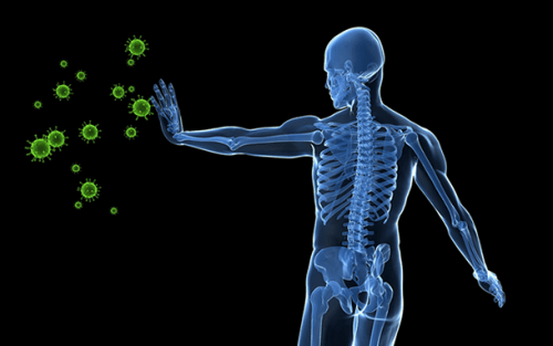 Person afviser bakterier med hånd