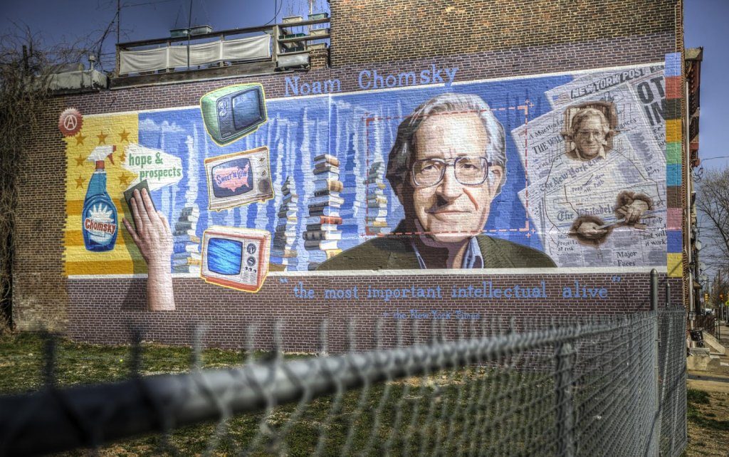 Billede af Noam Chomsky på mur