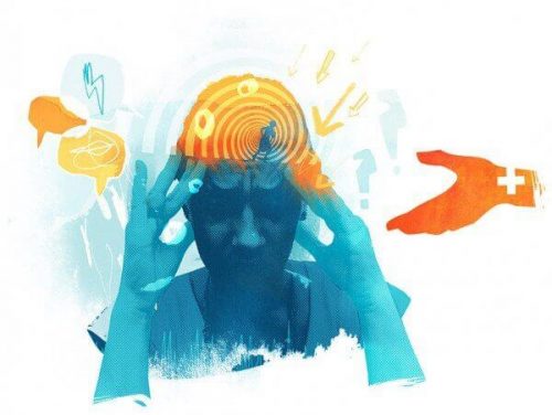 Bekymret tegnet person, med hænderne på ansigtet