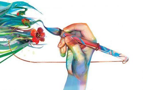 Hånd maler blomster