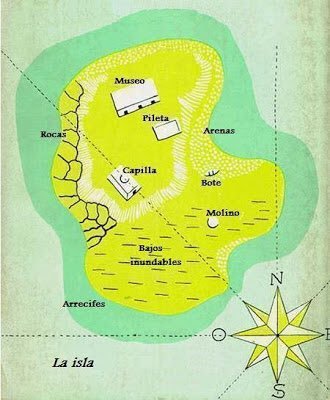 kort over øen fra bogen Morels opfindelse