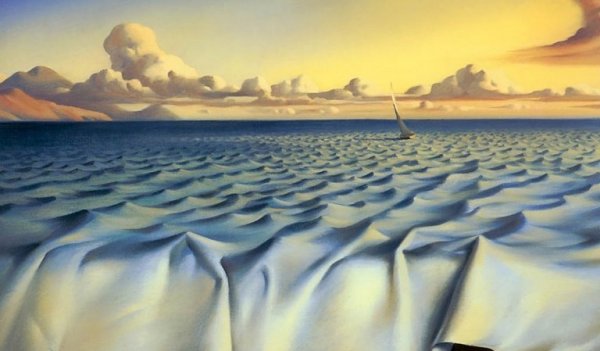 Stof danner hav med lille båd