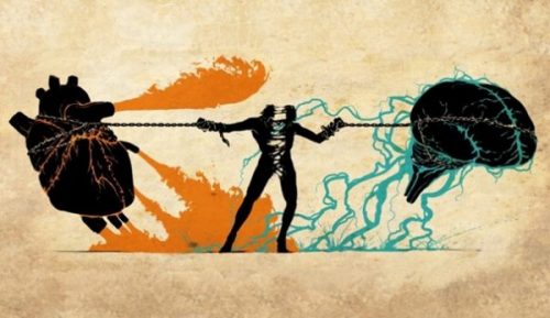 Mand, der bliver trukket i af hjerne og hjerte