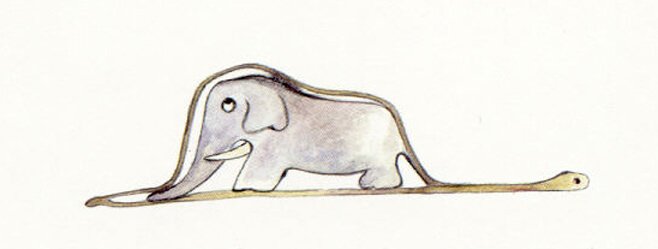 tegning af elefant og slange