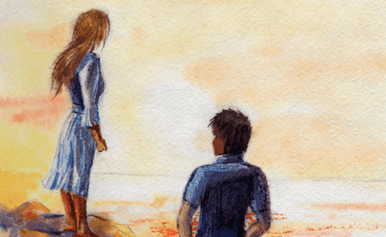 Et par på stranden, som er symbol på at bruge emotionel intelligens i forhold