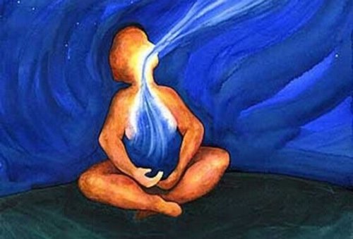 En person, der tager dybe indåndinger