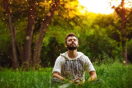 Mand mediterer i natur som eksempel på en af de ting, man bør gøre først på morgenen