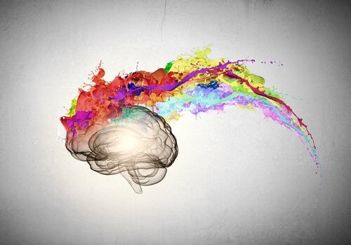 En kunstnerisk skildring af en optimists hjerne med farverig eksplosion